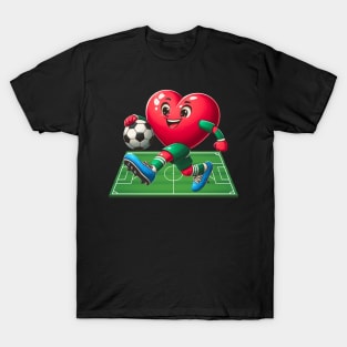 Heart Playing Soccer Cute Valentines Day Sports Lover T-Shirt